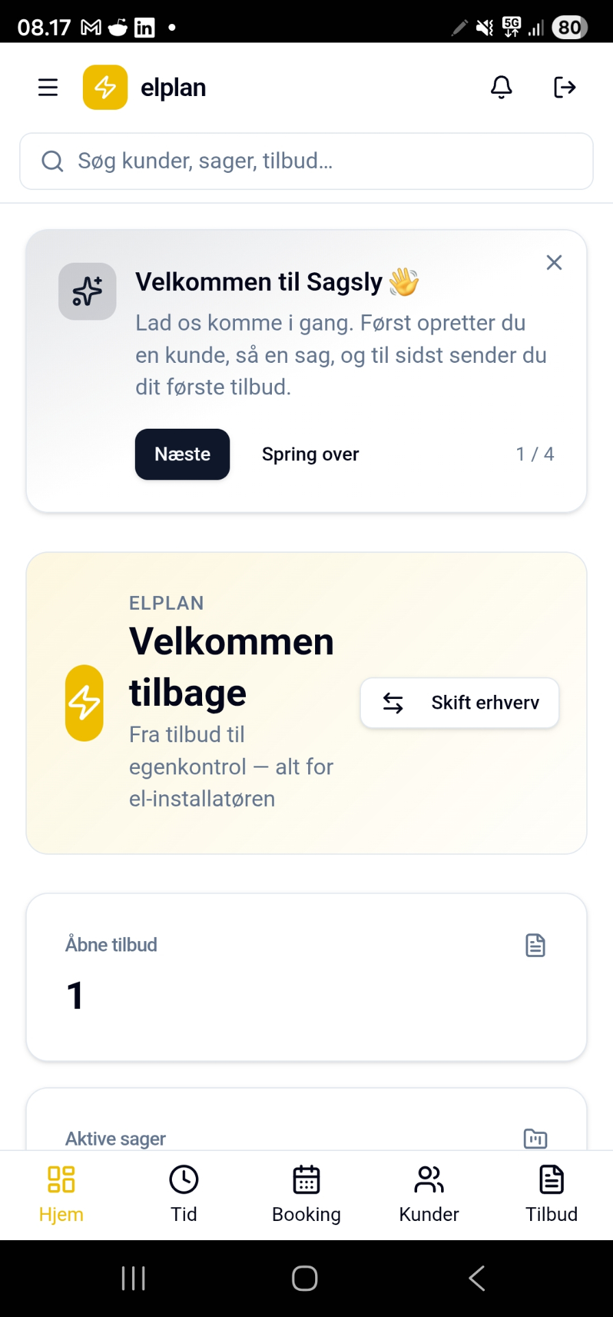 Forsiden i Sagsly-appen