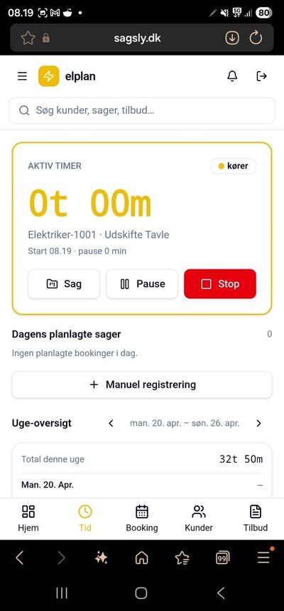 Tidsregistrering med aktiv timer
