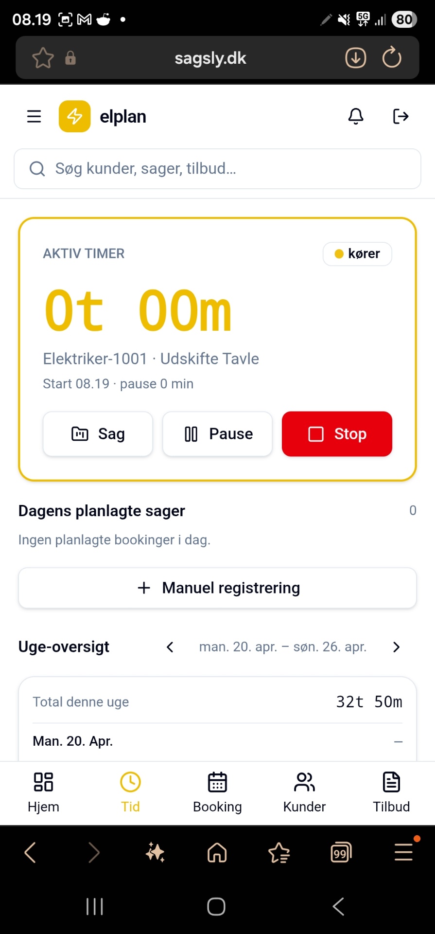 Tidsregistrering med aktiv timer